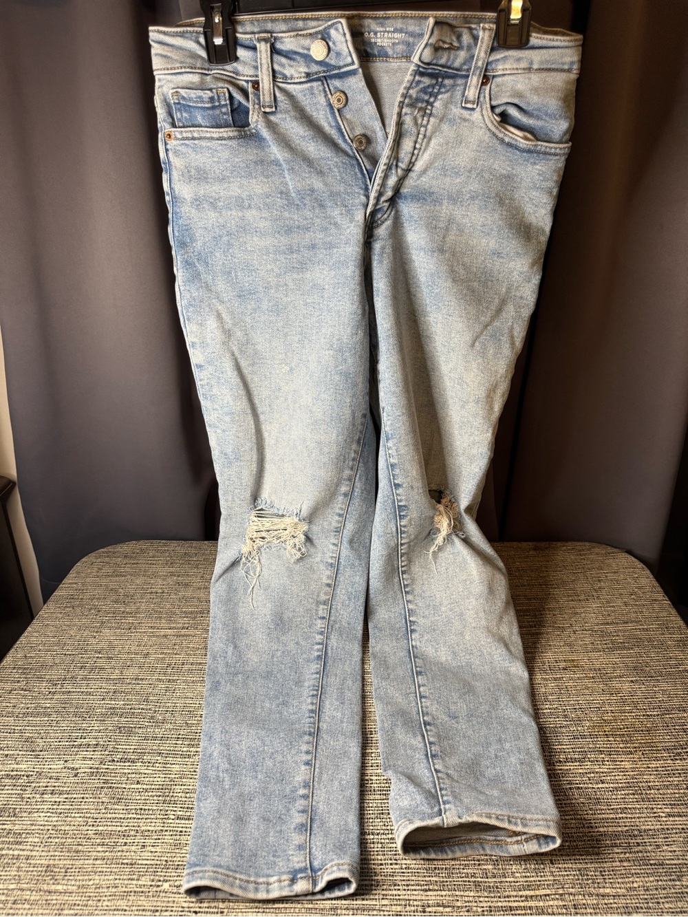 Old Navy Light Blue Straight-Leg Distressed Jeans
